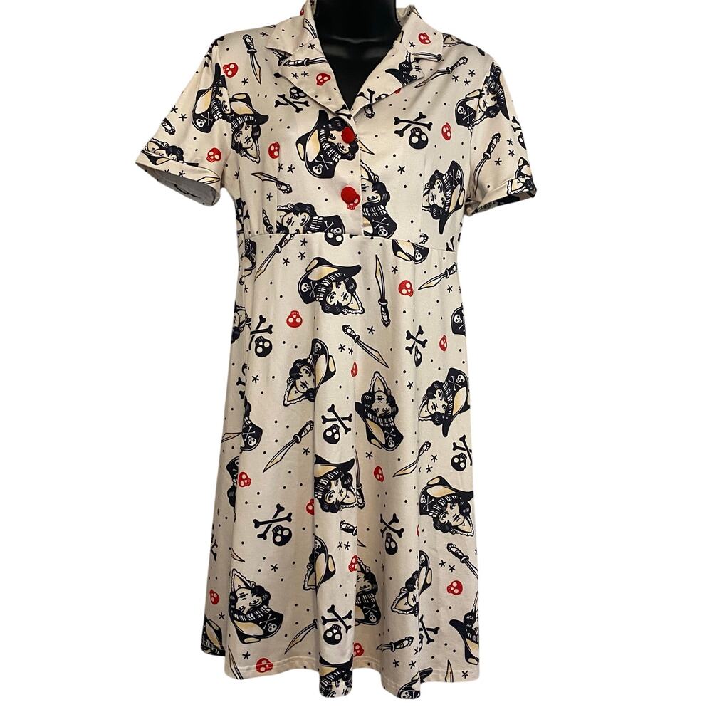 Sourpuss Swashbuckler Rosie Dress Womens Sz Medium Shirt Dress Retro Pinup Punk